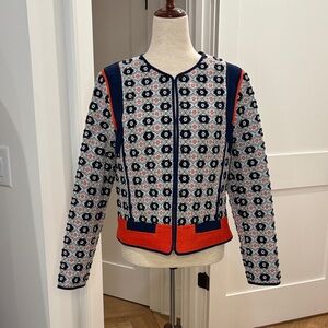 Tory Burch Navy and Red Patterned Blazer